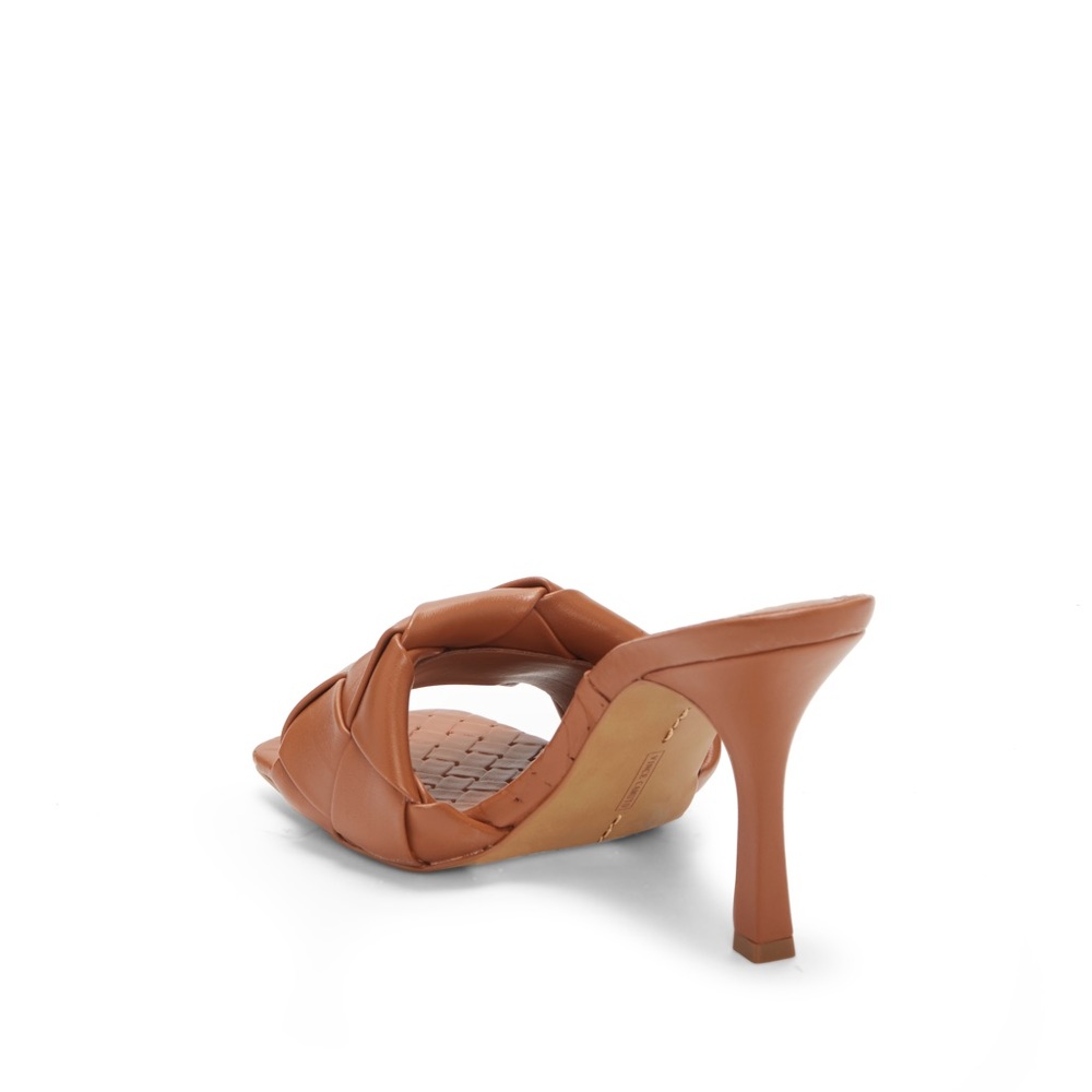 Vince Camuto Cognac Genuine Leather Woven High Heel Mules Sandal - Picture 2 of 7